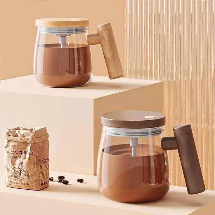 Auto-Stirring Glass Mug Set