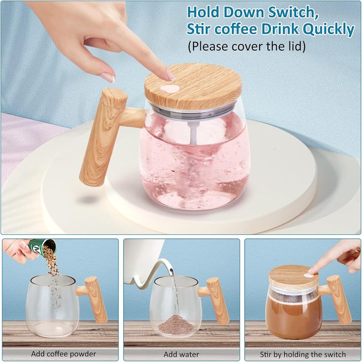 Auto-Stirring Glass Mug Set