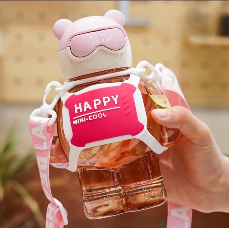 800ML Cool Bear Kids Water Bottle – With Straw & Strap