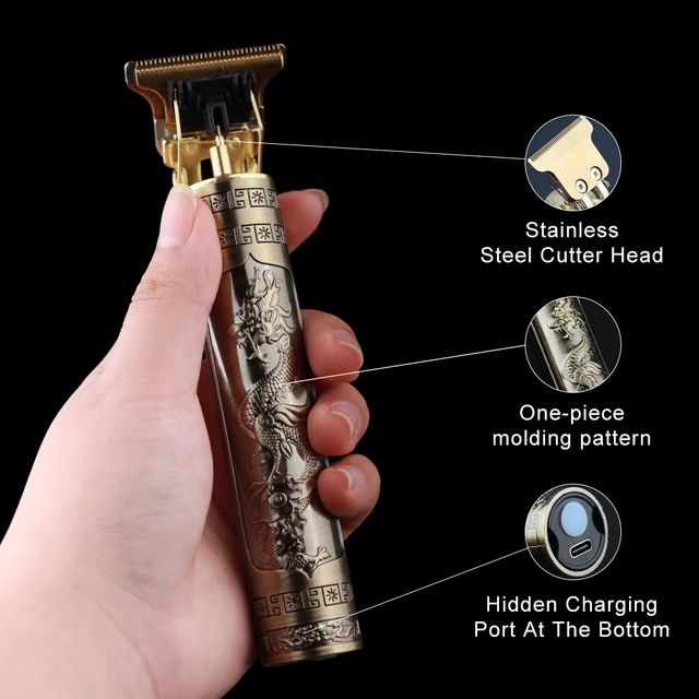 DragonEdge T9 Pro Beard & Hair Trimmer – Zero Gap Blades, Vintage Salon Quality