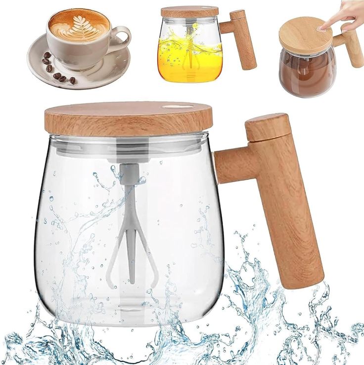 Auto-Stirring Glass Mug Set