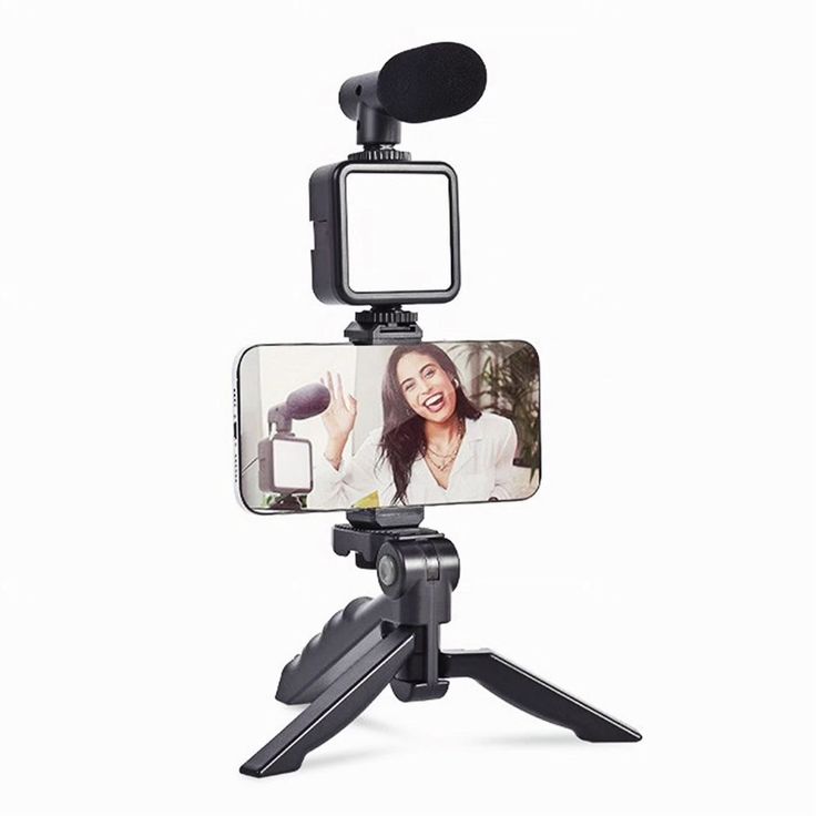 3-in-1 Vlogging Kit with LED Light, Microphone & Tripod Grip for Smartphones