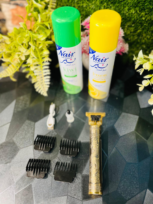 SmoothStyle Grooming Combo – T9 Dragon Trimmer + Nair Hair Removal Spray (2 Flavors)