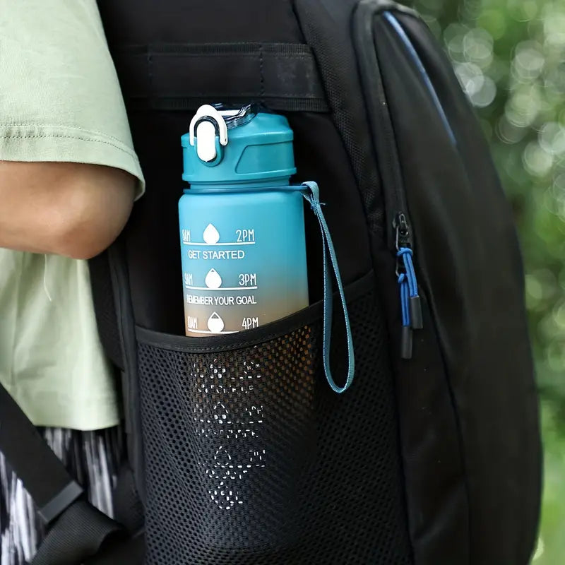 1L Rainbow Sports Water Bottle 32oz Motivational Time Marker Bottle with Strap Leakproof & BPA-Free Hydration Tracker