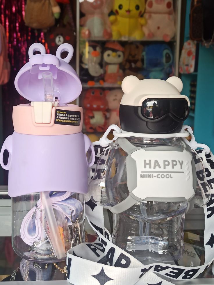 800ML Cool Bear Kids Water Bottle – With Straw & Strap