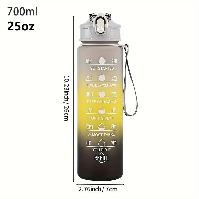 1L Rainbow Sports Water Bottle 32oz Motivational Time Marker Bottle with Strap Leakproof & BPA-Free Hydration Tracker